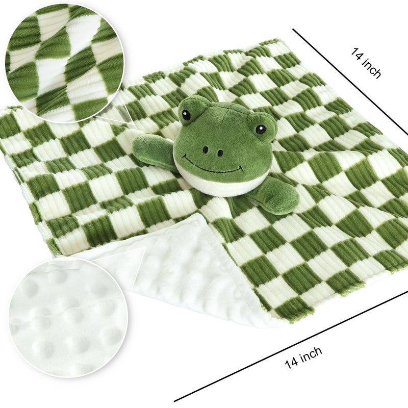 BEILIMU Baby Lovey Blanket for Boys Girls Super Soft Checkerboard Gingham with Minky Dot Fabric Backing Frog Stuffed Animal Lovely Snuggle Toy Green 14 Inch - Image 2